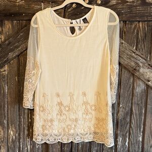 BKE Cream Lace Detail Women's Blouse